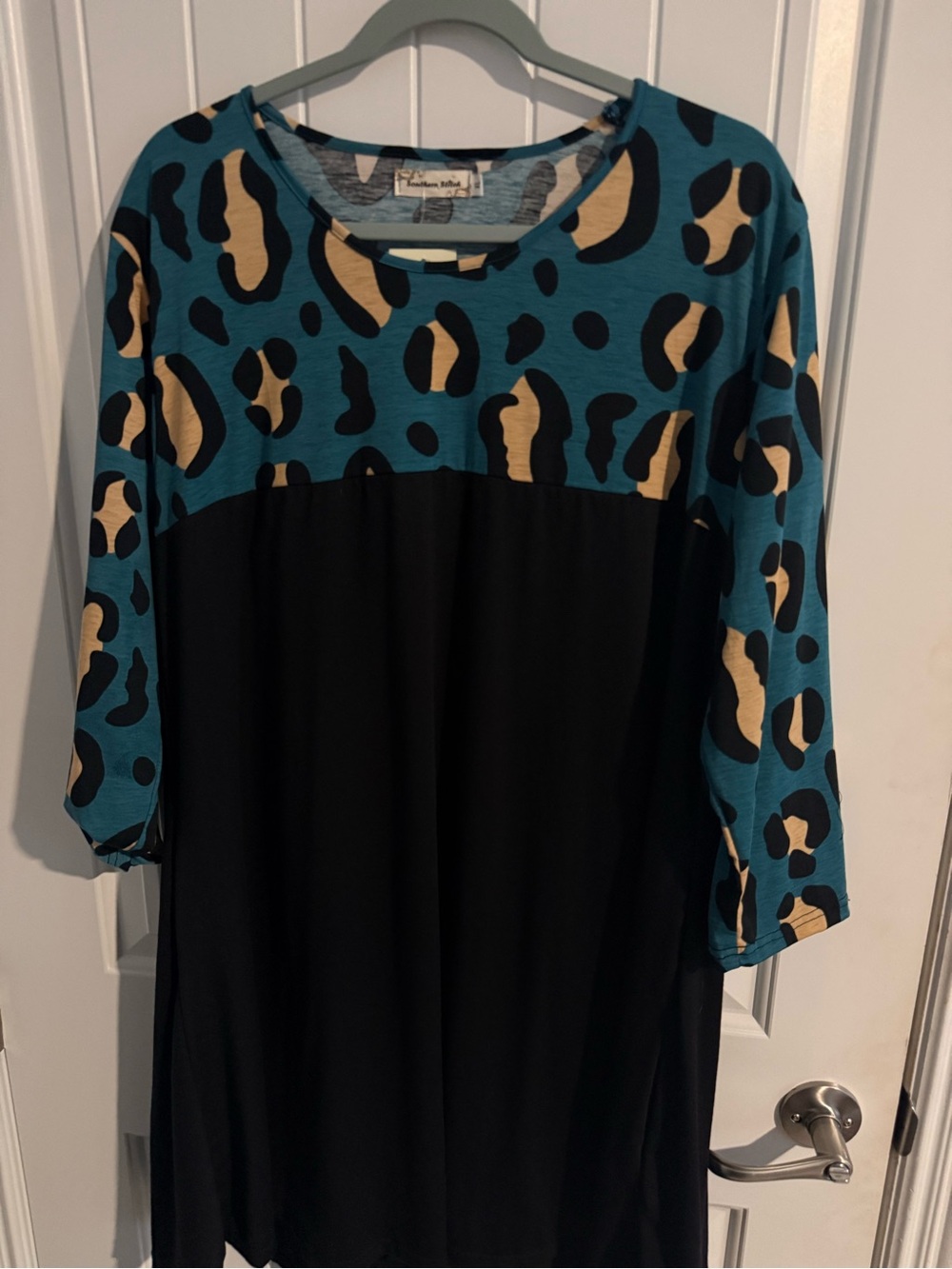 Southern Stitch Teal & Black Leopard Print Tunic Top XL NWT